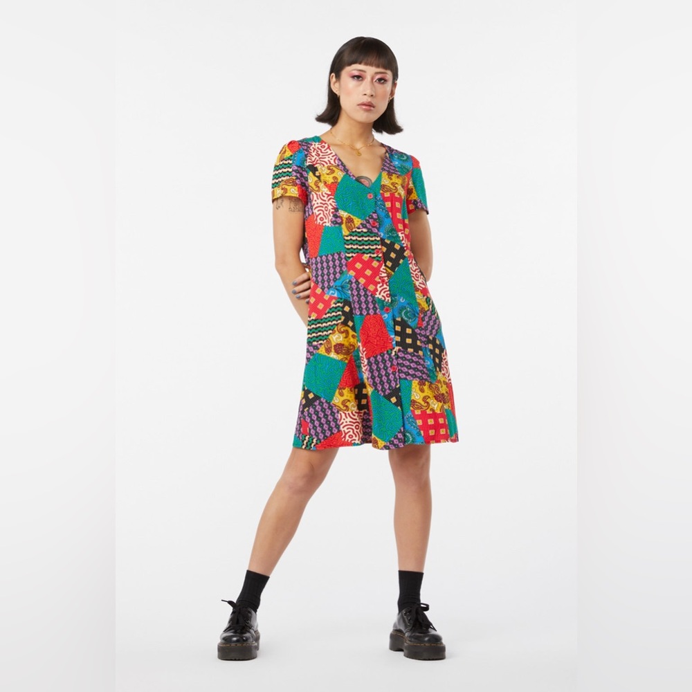 Dangerfield X Modcloth Patchwork Button Front Vis… - image 4